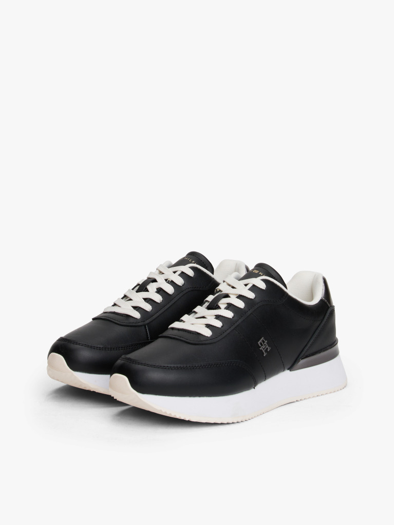Black Leather Gold-Tone Trim Fine Cleat Trainers  Women