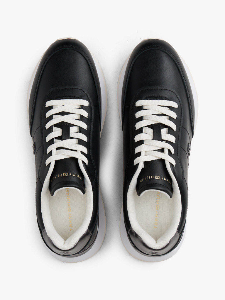 Black Leather Gold-Tone Trim Fine Cleat Trainers  Women