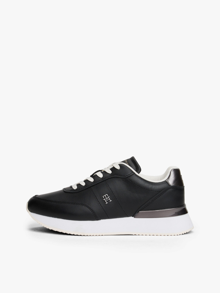 Black Leather Gold-Tone Trim Fine Cleat Trainers  Women
