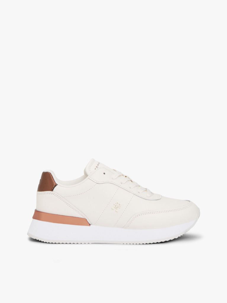White Leather Gold-Tone Trim Fine Cleat Trainers  Women