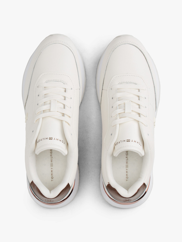White Leather Gold-Tone Trim Fine Cleat Trainers  Women