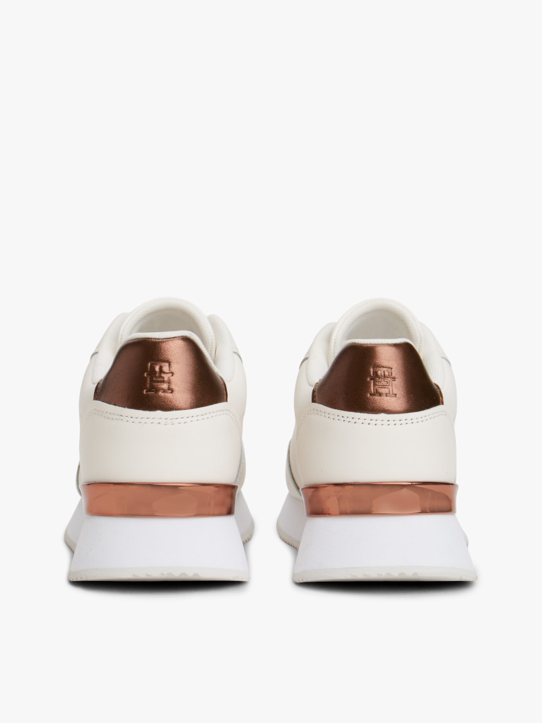 White Leather Gold-Tone Trim Fine Cleat Trainers  Women