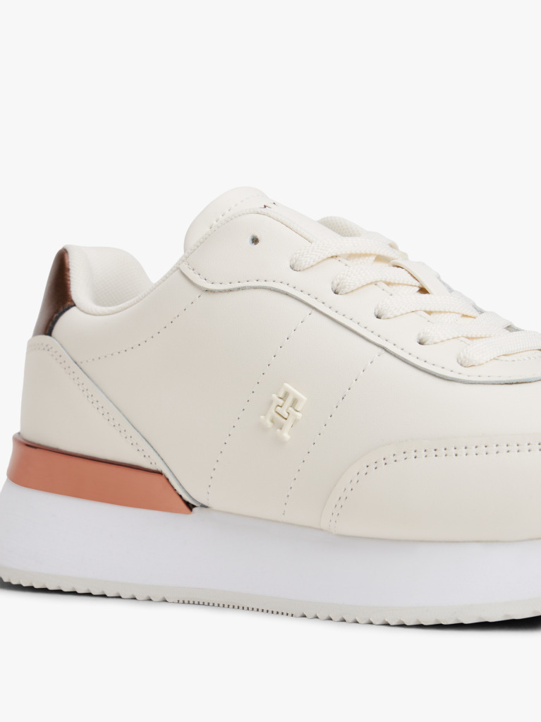 White Leather Gold-Tone Trim Fine Cleat Trainers  Women