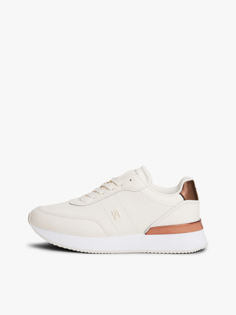 White Leather Gold-Tone Trim Fine Cleat Trainers  Women