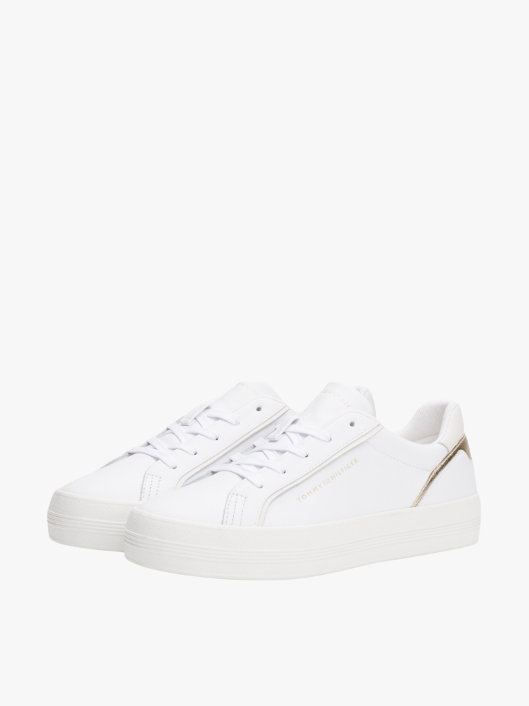 Άσπρο Δερμάτινα Sneakers Με Μεταλλικό Πάνελ  Γυναίκες