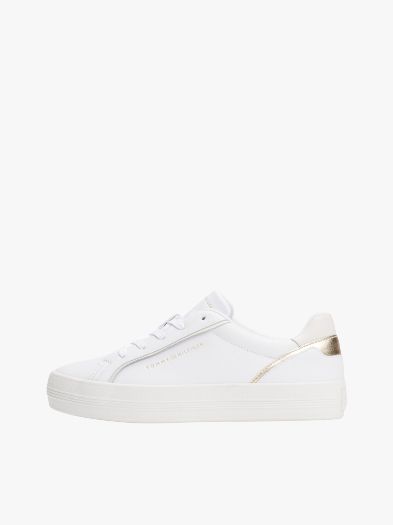 Άσπρο Δερμάτινα Sneakers Με Μεταλλικό Πάνελ  Γυναίκες