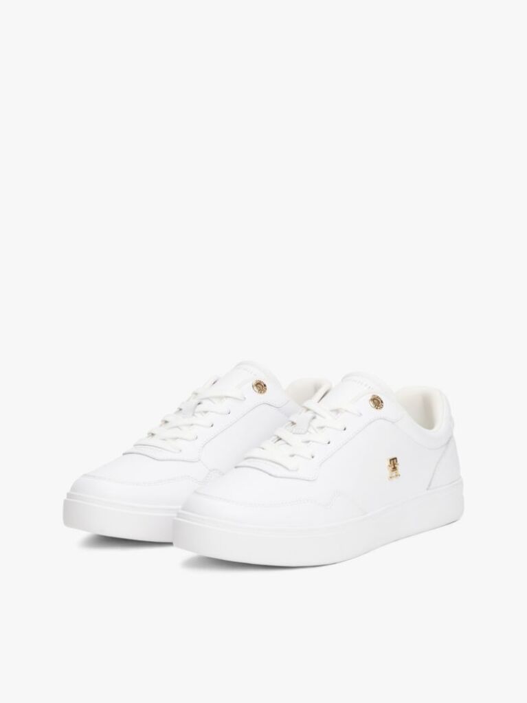 Άσπρο TH Monogram Δερμάτινα Sneakers  Γυναίκες