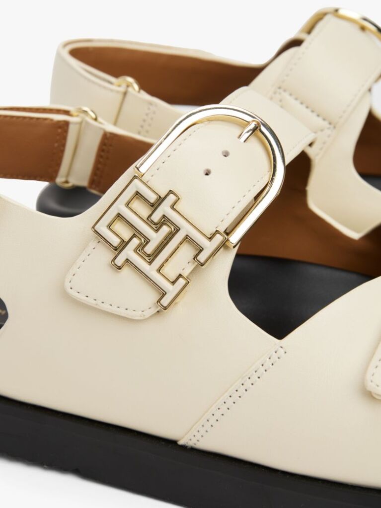 Beige TH Monogram Leather Cleat Sandals  Women