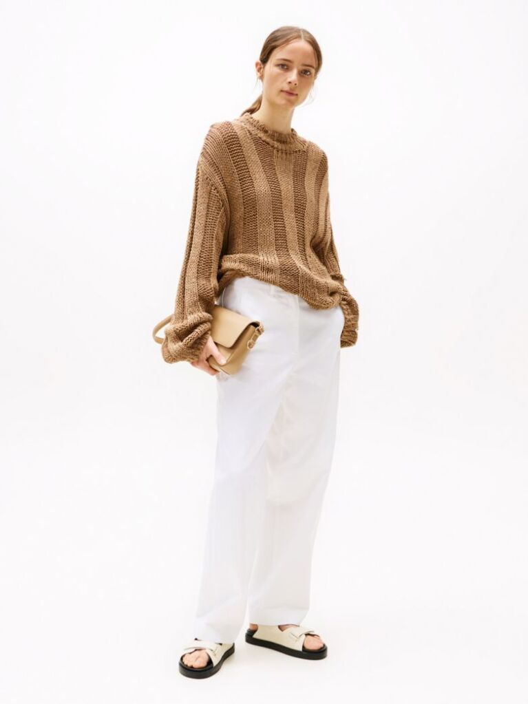 Beige TH Monogram Leather Cleat Sandals  Women