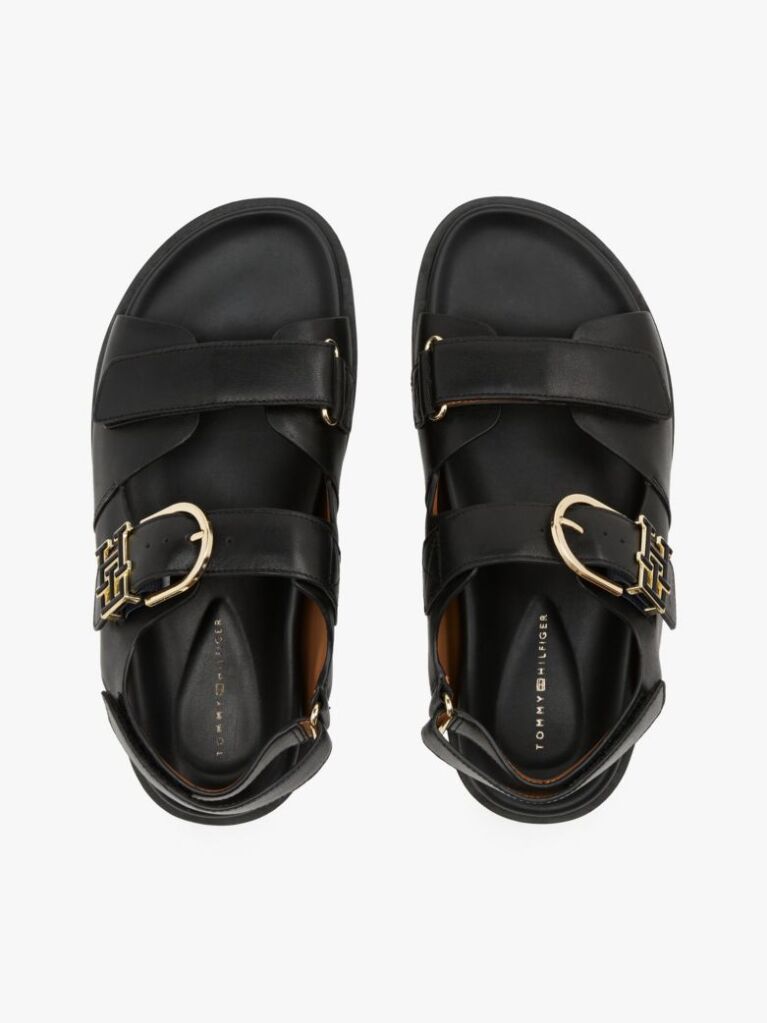 Black TH Monogram Leather Cleat Sandals  Women