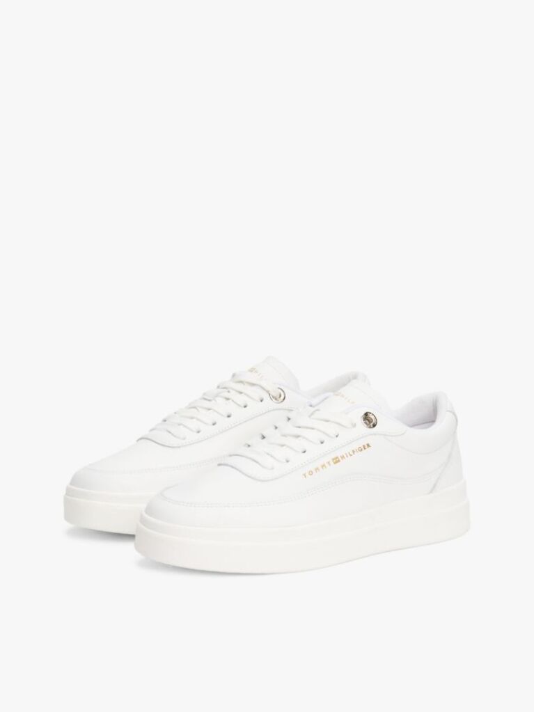 White Leather Platform Court Trainers  Women