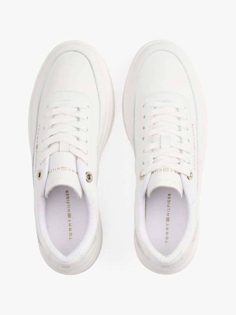 White Leather Platform Court Trainers  Women