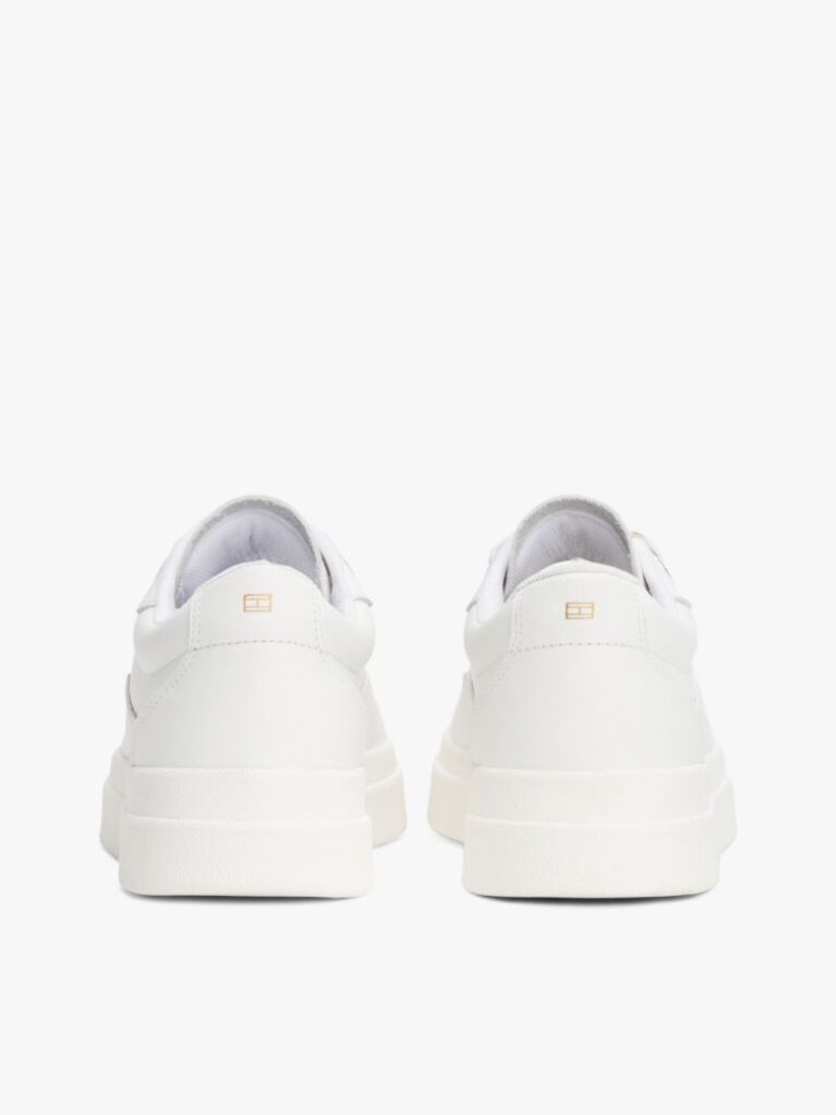 White Leather Platform Court Trainers  Women