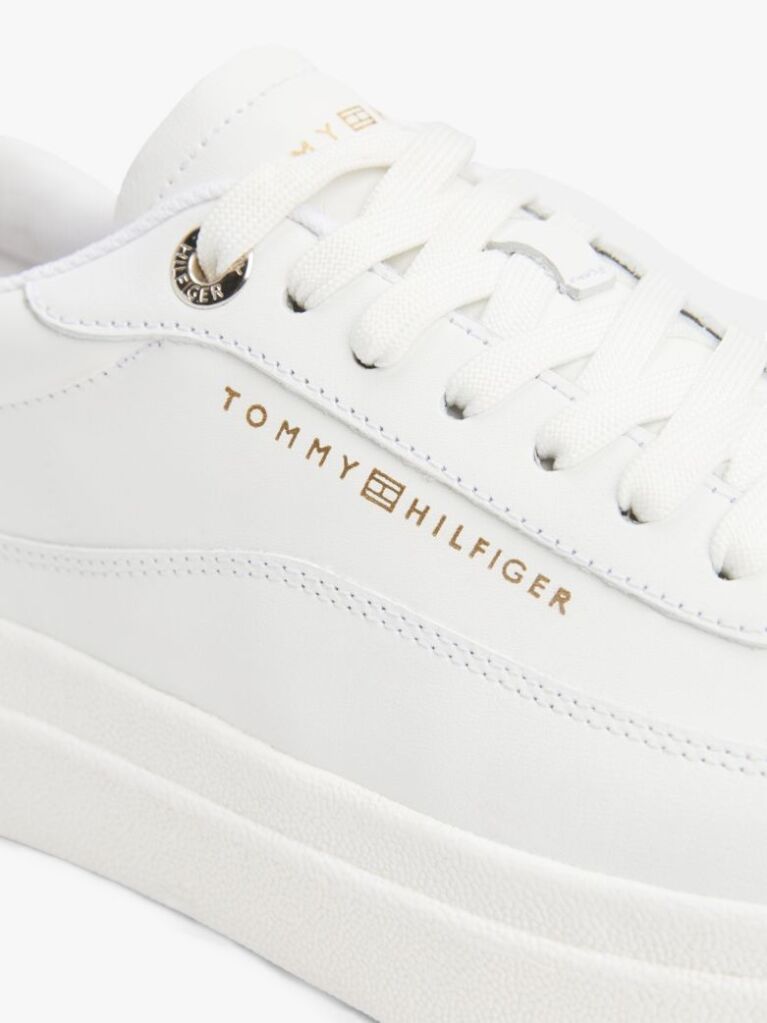 White Leather Platform Court Trainers  Women