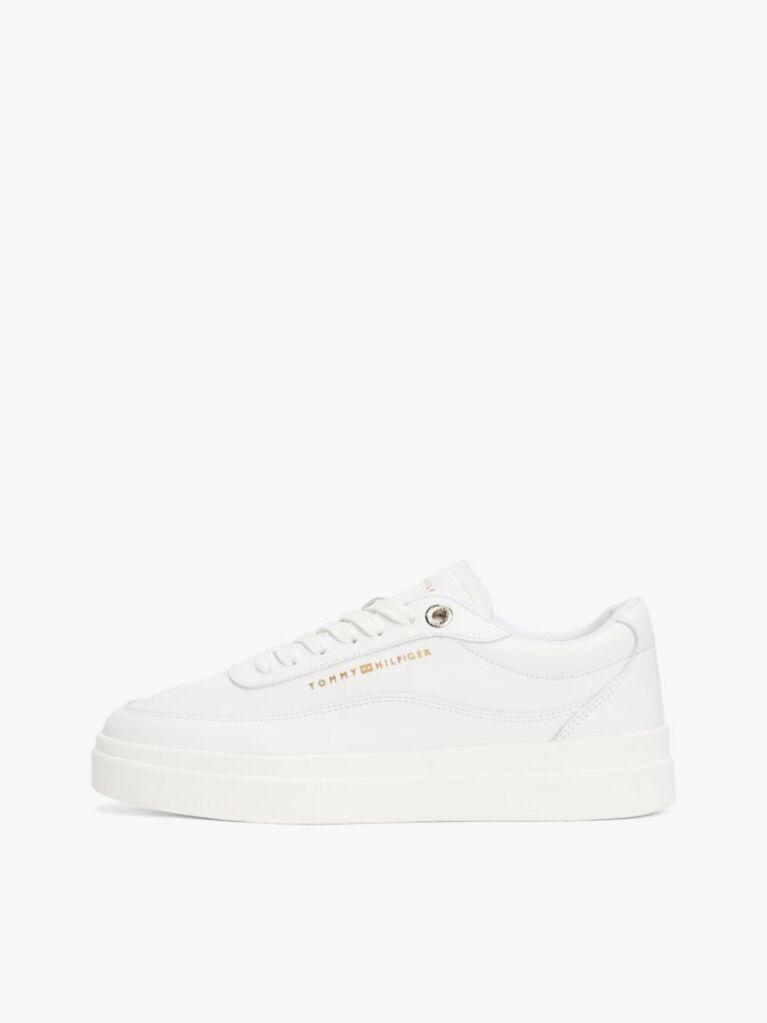 White Leather Platform Court Trainers  Women