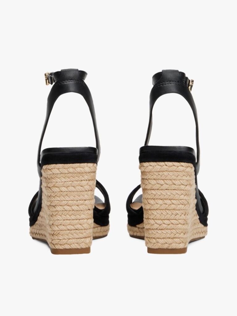 Black TH Monogram Leather Wedge Sandals  Women