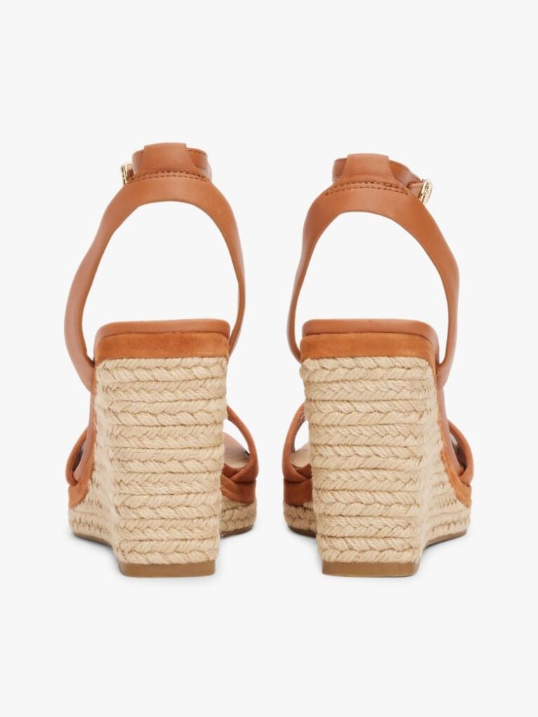 Brown TH Monogram Leather Wedge Sandals  Women
