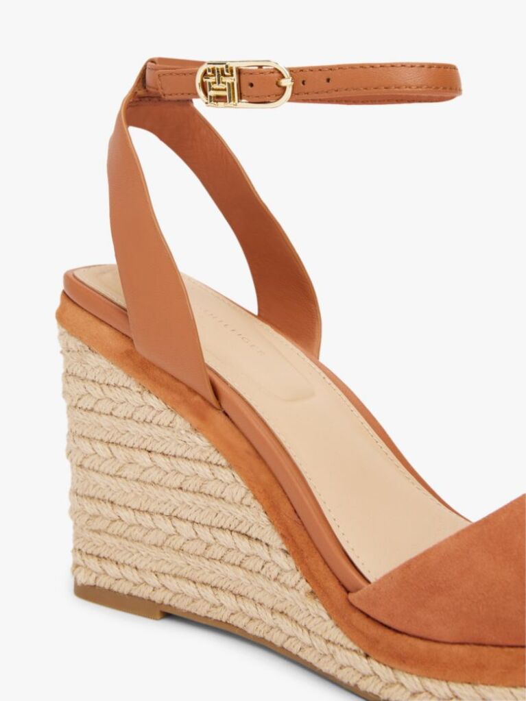 Brown TH Monogram Leather Wedge Sandals  Women