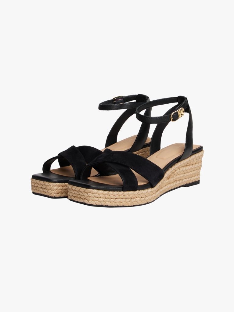 Black TH Monogram Leather Wedge Espadrilles  Women