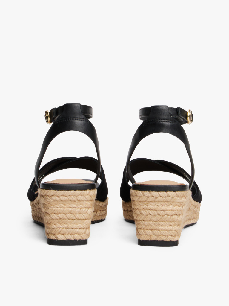 Black TH Monogram Leather Wedge Espadrilles  Women