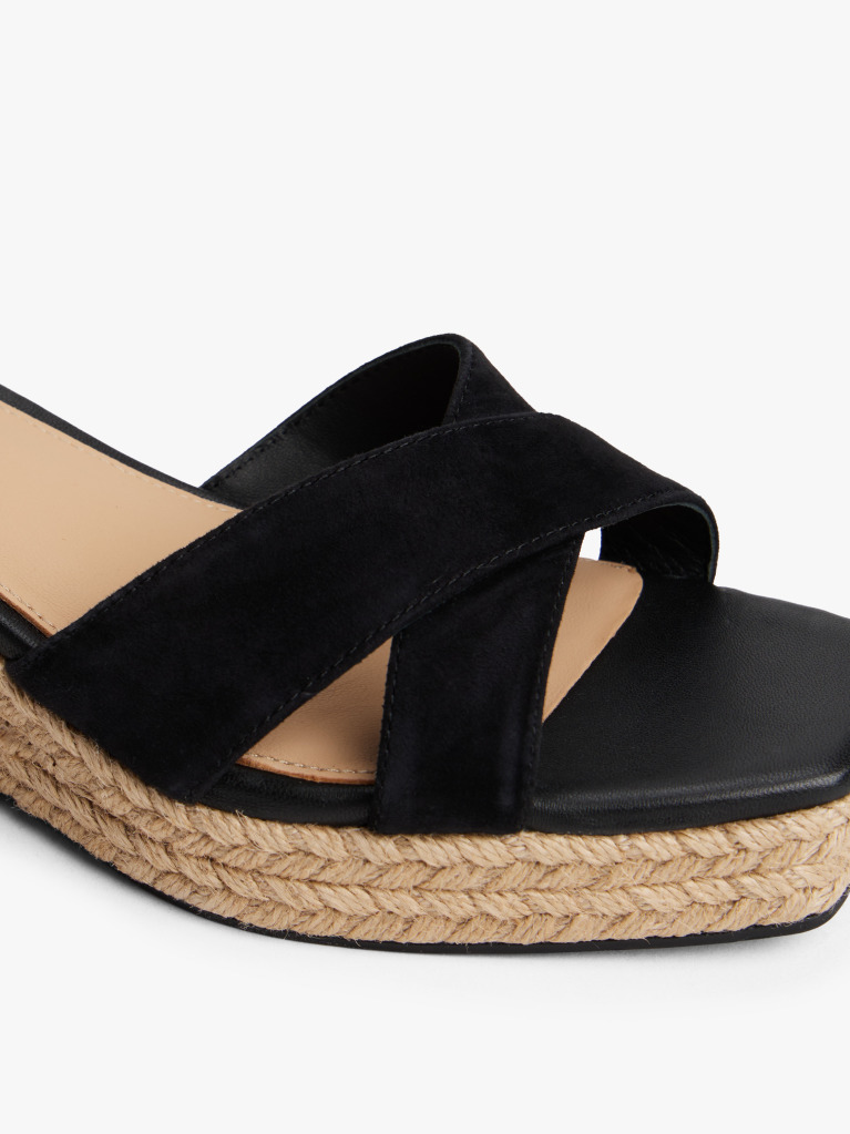 Black TH Monogram Leather Wedge Espadrilles  Women