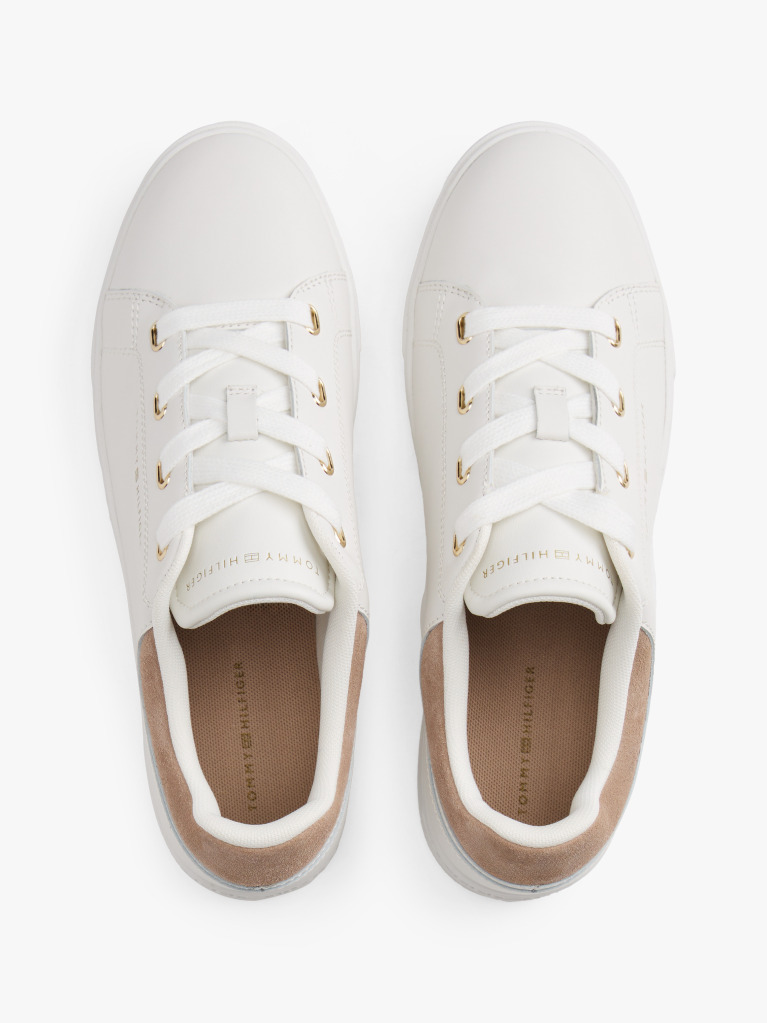 Beige Leather Cupsole Trainers  Women