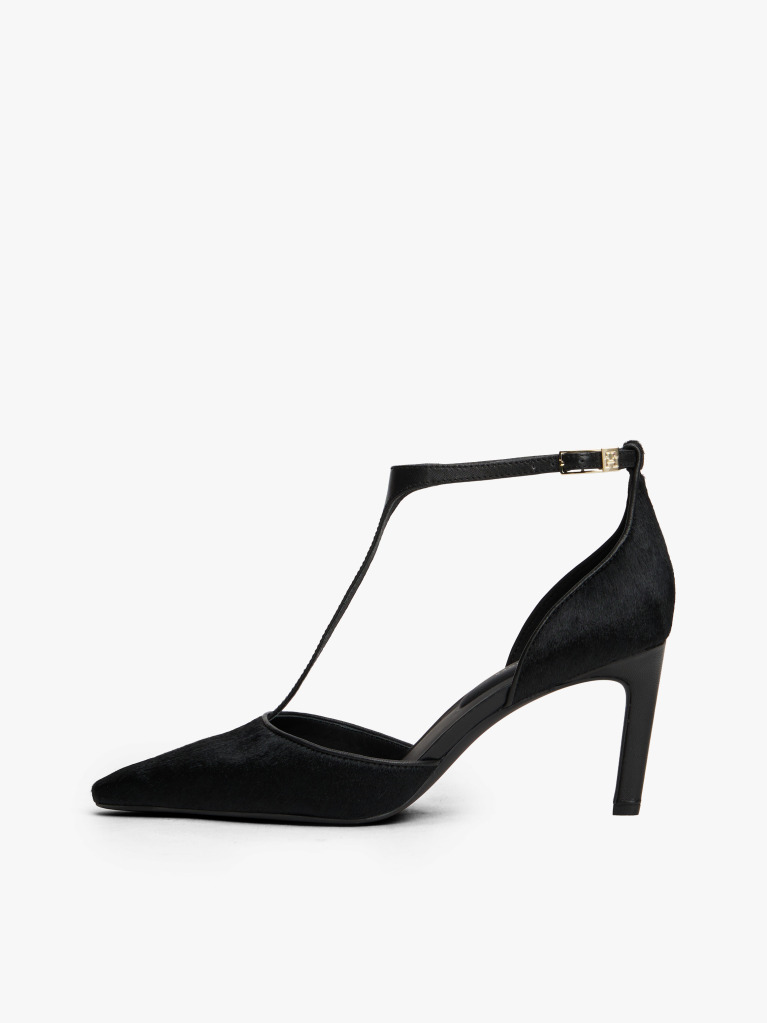 Black T-Bar Ankle Strap Stiletto Heels  Women