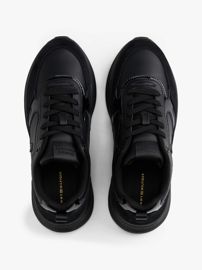 Black Leather Patent Chunky Trainers  Women