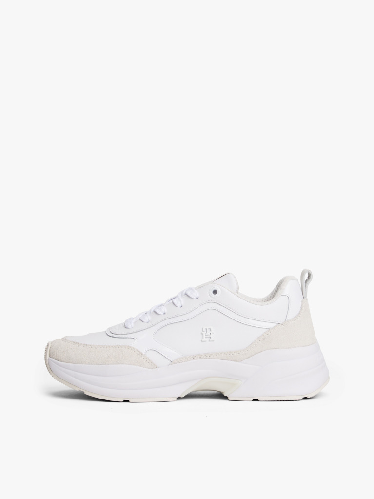 White Leather Patent Chunky Trainers  Women