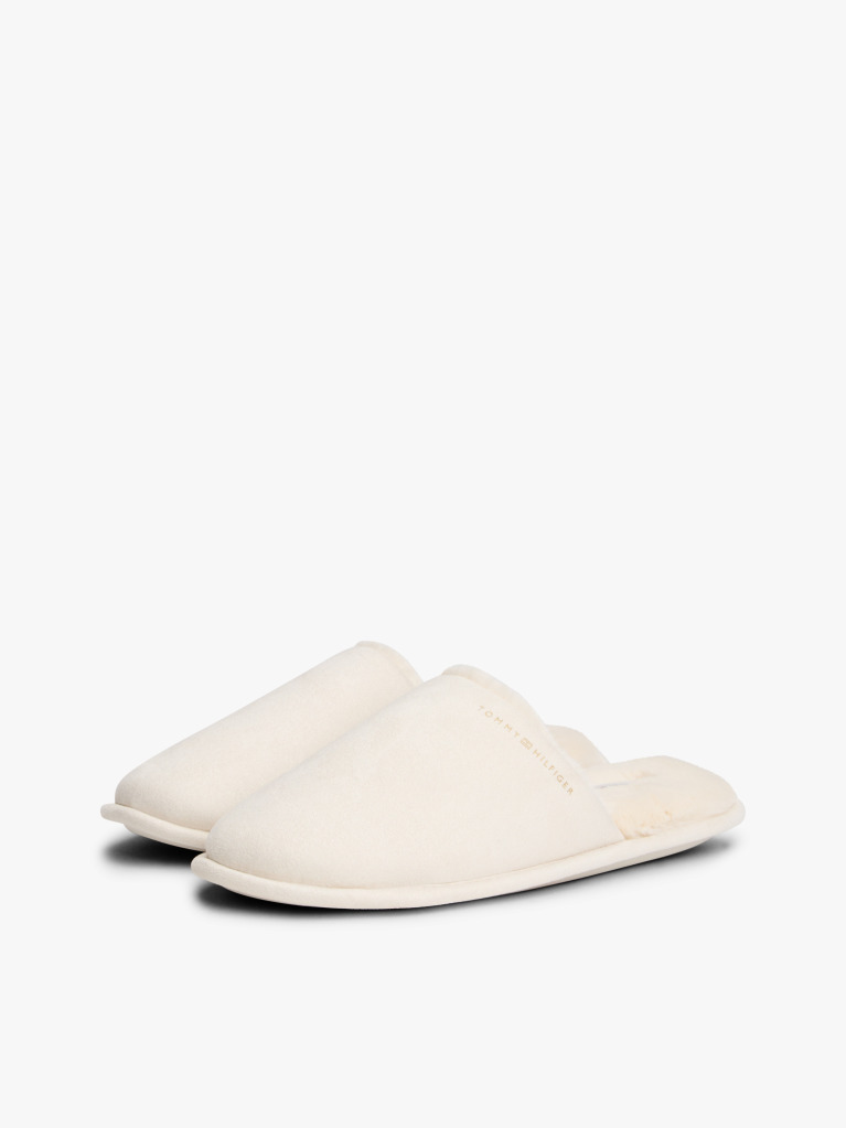 White Microsuede Logo Slippers  Women