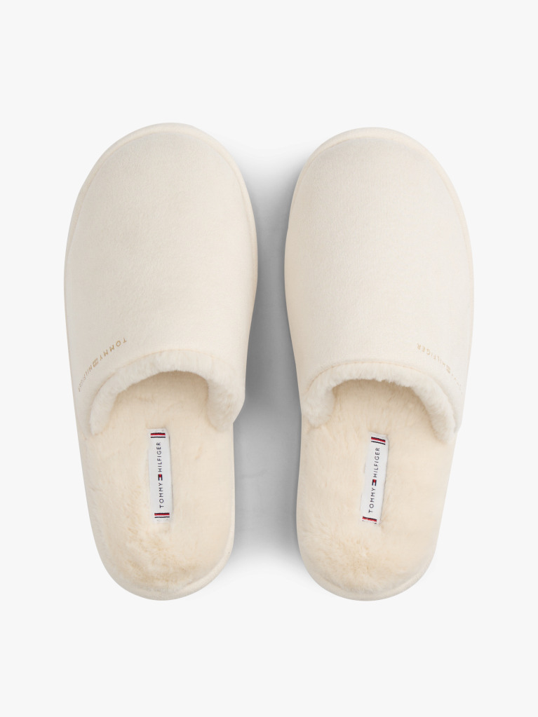White Microsuede Logo Slippers  Women