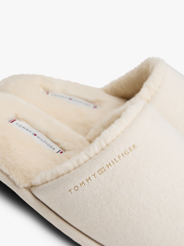White Microsuede Logo Slippers  Women