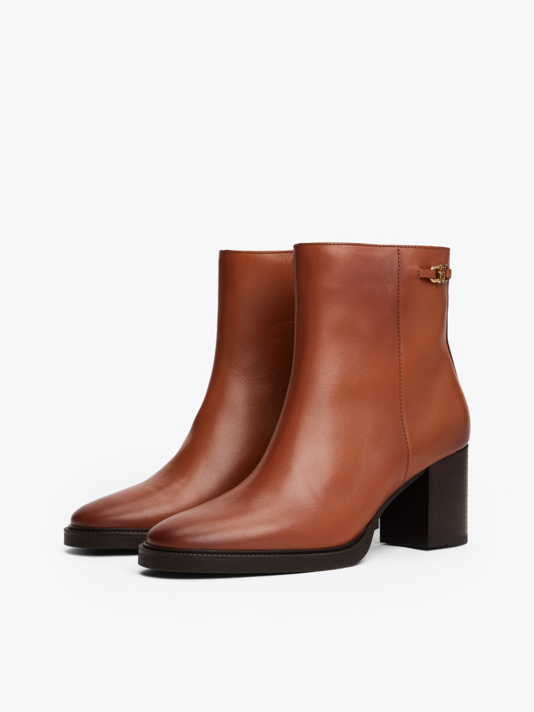 Brown Leather TH Monogram Horsebit Ankle Boots  Women