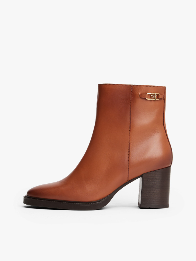 Brown Leather TH Monogram Horsebit Ankle Boots  Women