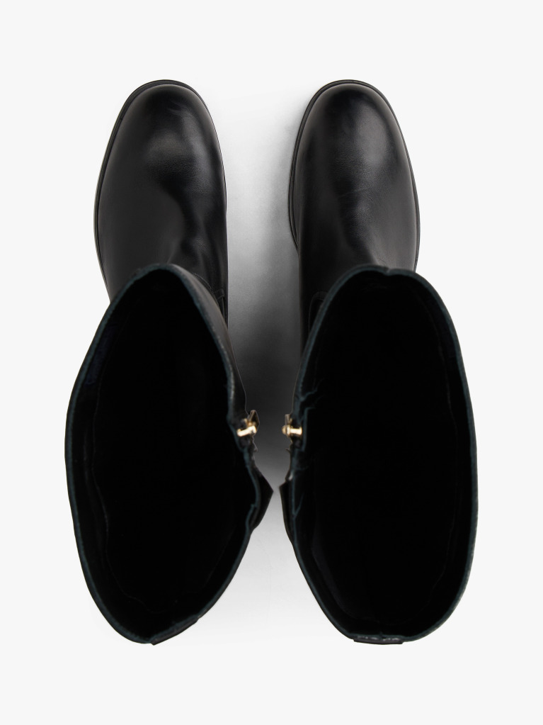 Black Leather TH Monogram Buckle Riding Boots  Women
