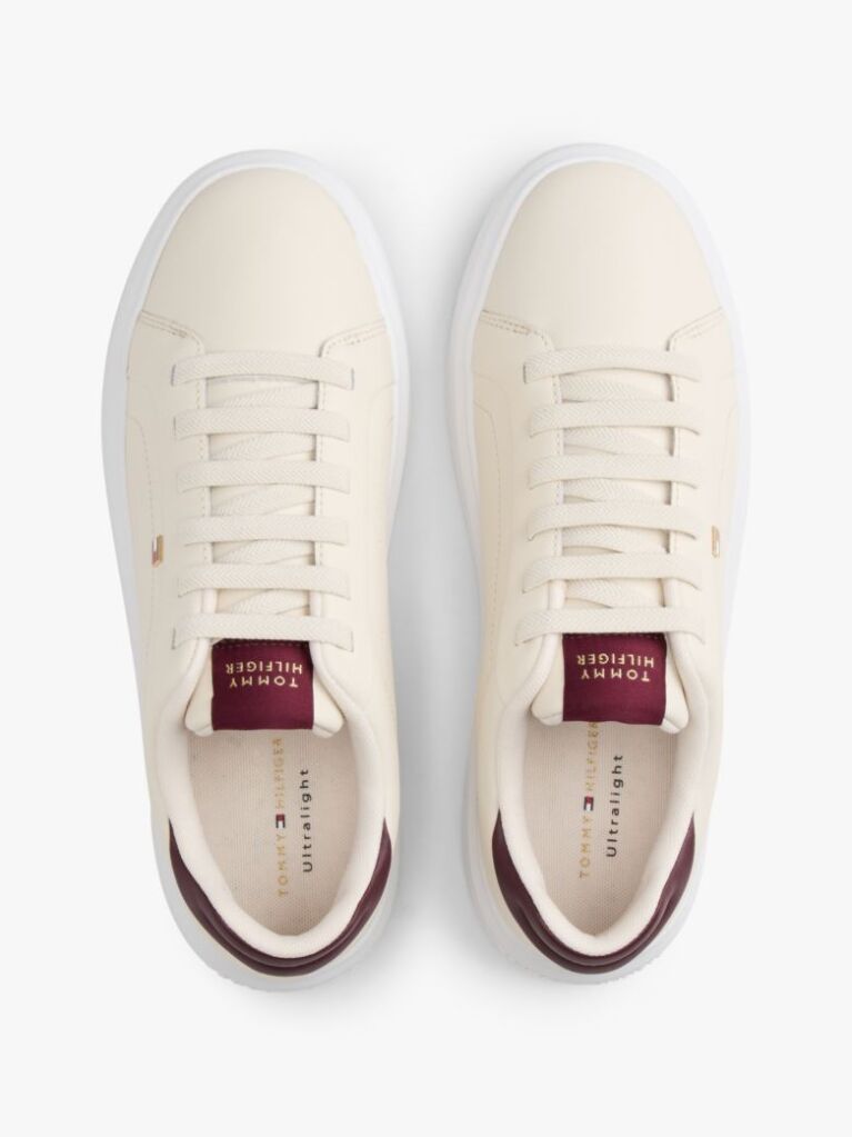 Beige Lightweight Leather Cupsole Court Trainers  Women