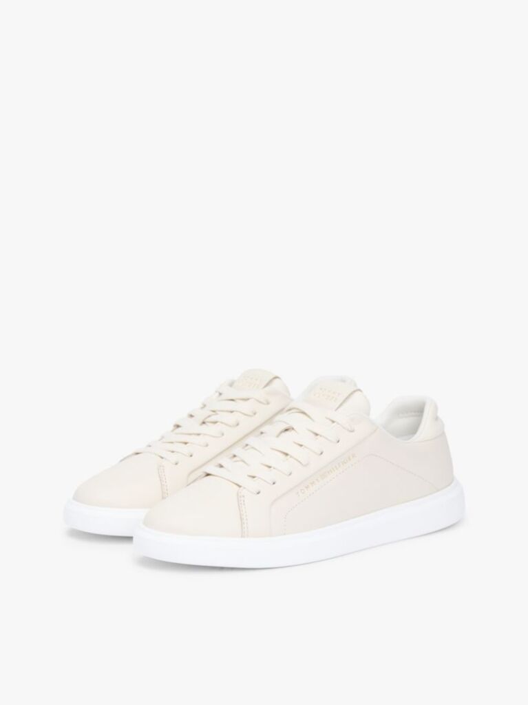 Beige Lightweight Leather Cupsole Court Trainers  Women