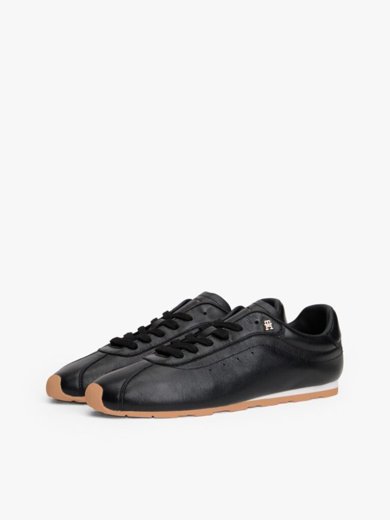 Μαύρο TH Monogram Δερμάτινα Sneakers Με Χαμηλό Κόψιμο  Γυναίκες