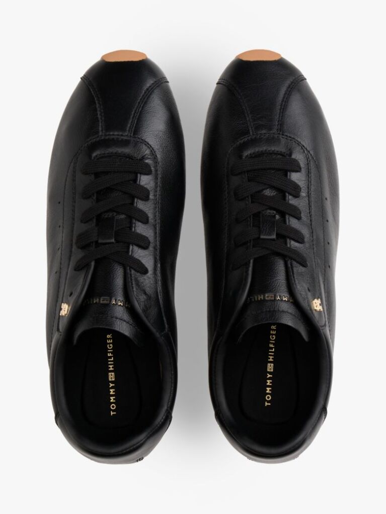 Μαύρο TH Monogram Δερμάτινα Sneakers Με Χαμηλό Κόψιμο  Γυναίκες