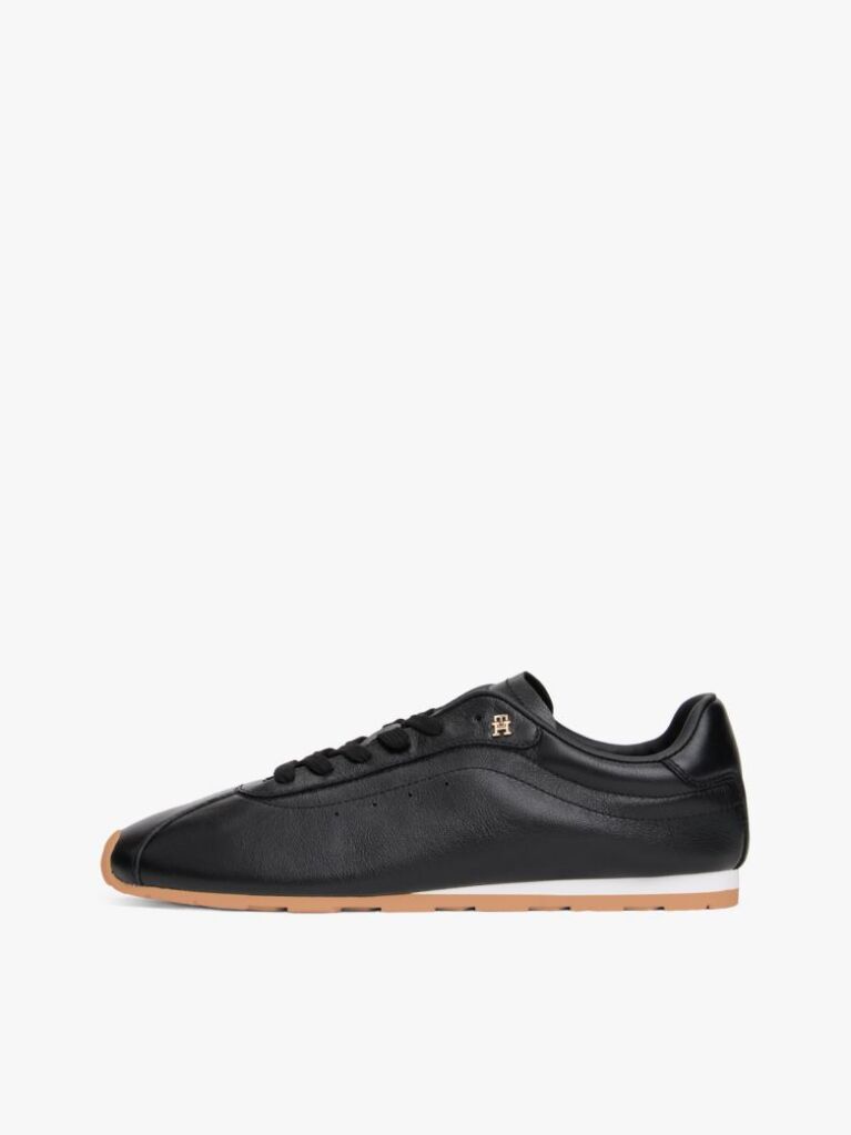 Μαύρο TH Monogram Δερμάτινα Sneakers Με Χαμηλό Κόψιμο  Γυναίκες
