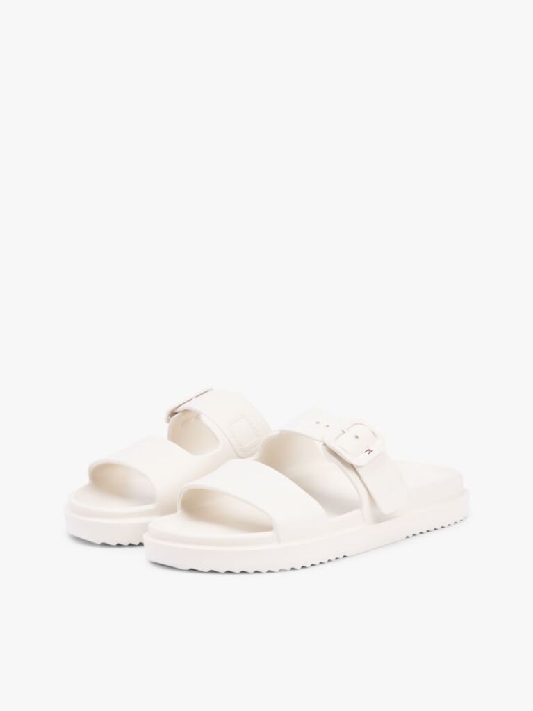 Beige Double Strap Enamel Flag Lightweight Sandals  Women