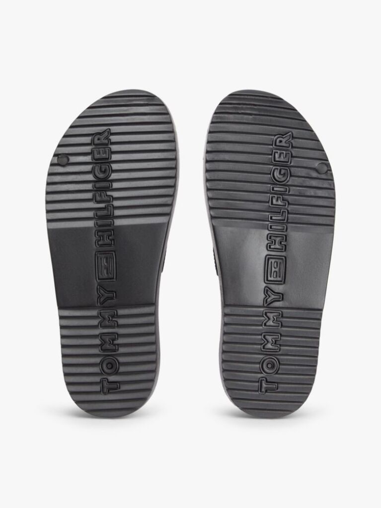 Black Double Strap Enamel Flag Lightweight Sandals  Women