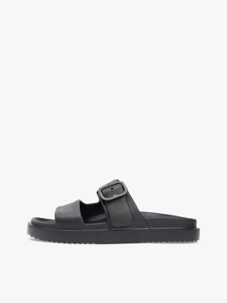 Black Double Strap Enamel Flag Lightweight Sandals  Women