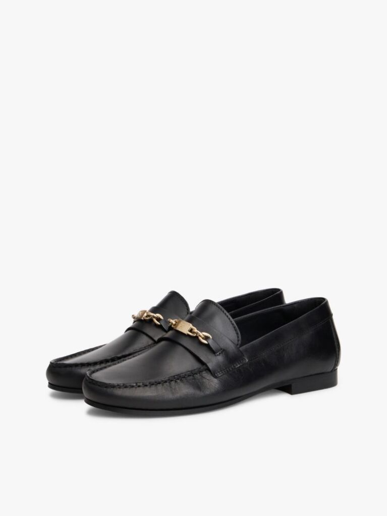 Μαύρο TH Monogram Δερμάτινα Loafers Με Διακοσμητική Αλυσίδα  Γυναίκες