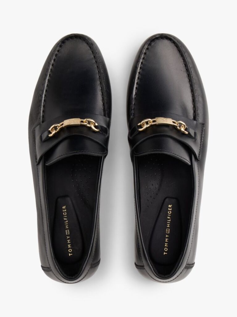 Μαύρο TH Monogram Δερμάτινα Loafers Με Διακοσμητική Αλυσίδα  Γυναίκες