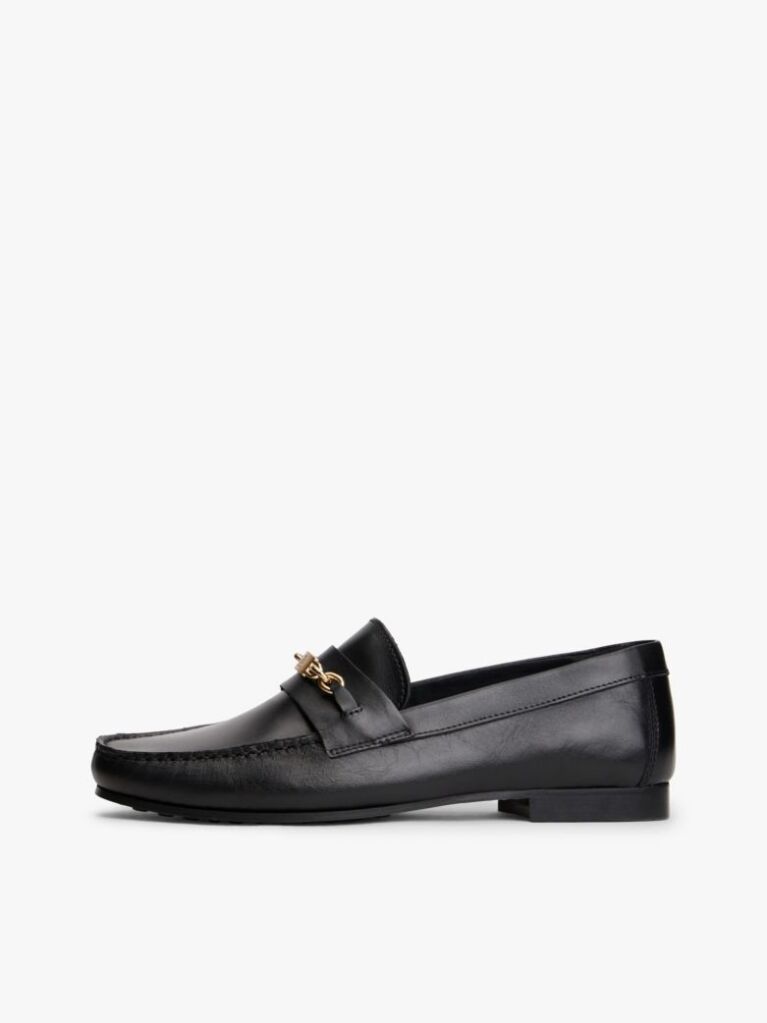 Μαύρο TH Monogram Δερμάτινα Loafers Με Διακοσμητική Αλυσίδα  Γυναίκες
