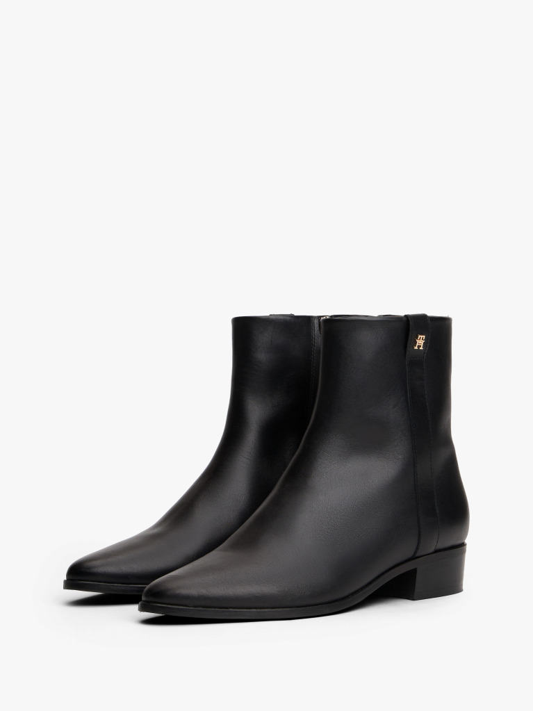Black Leather Pointed Toe Ankle Boots  Women