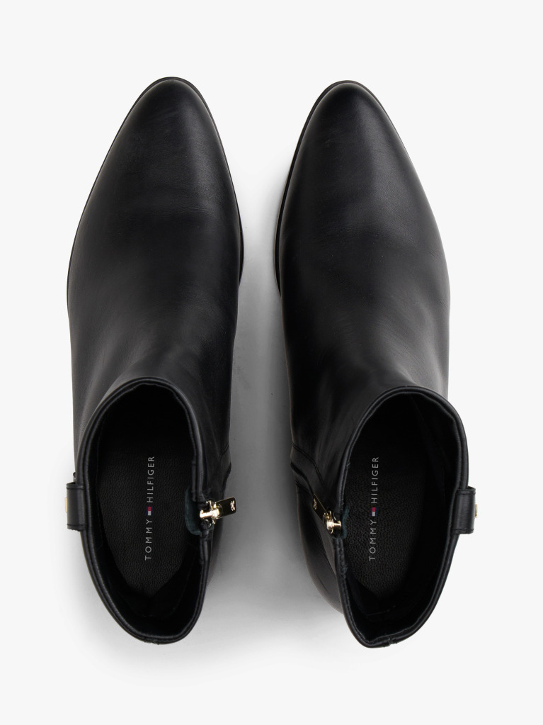 Black Leather Pointed Toe Ankle Boots  Women