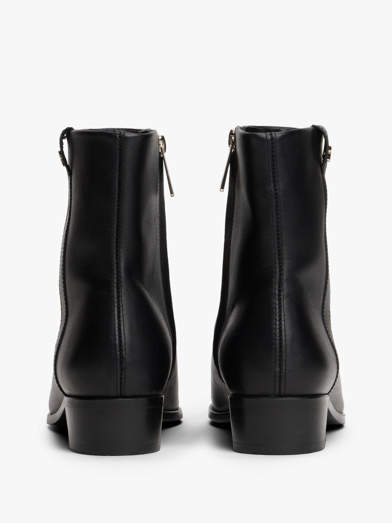 Black Leather Pointed Toe Ankle Boots  Women