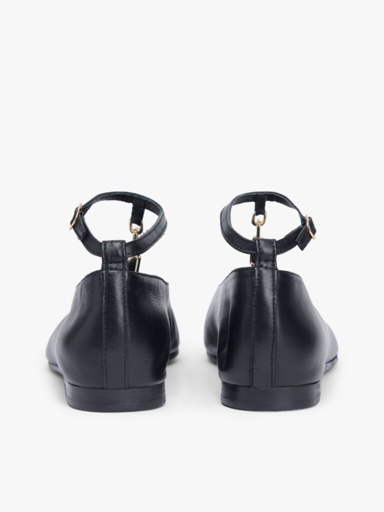 Black Leather T-Bar Chain Ballerinas  Women